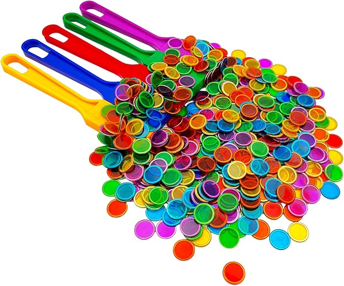 Magnetic Bingo Wand, 5-Pack & 500 Metal Chips, 5 Colors - Large Group Game, Family Night, Sensory Activity, Educational Science Tool