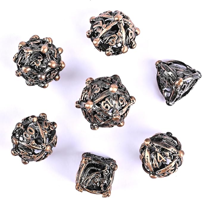 DND Metal Dice Set, UBEUCK 7PCS Gear Metal DND Dice Set for Dungeons & Dragons Board Games Boxes (Ancient red Copper dice)