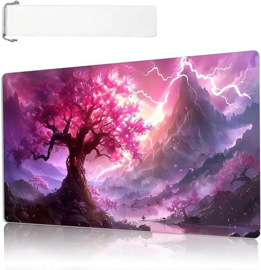 MTG Playmat Size 23.6x13.8in with Storage Bags Portable Playmat TCG and Board Game Mat for Cards Rubber Base Slip-Resistant Mousepad Desk Mat (Pink Sakura,No with Zone)