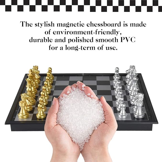 Travel Chess Set 9.8'' -Silver and Golden Chess Set- Educational Games for Kids and Adults with Game Board (9.8''_Silver and Golden)