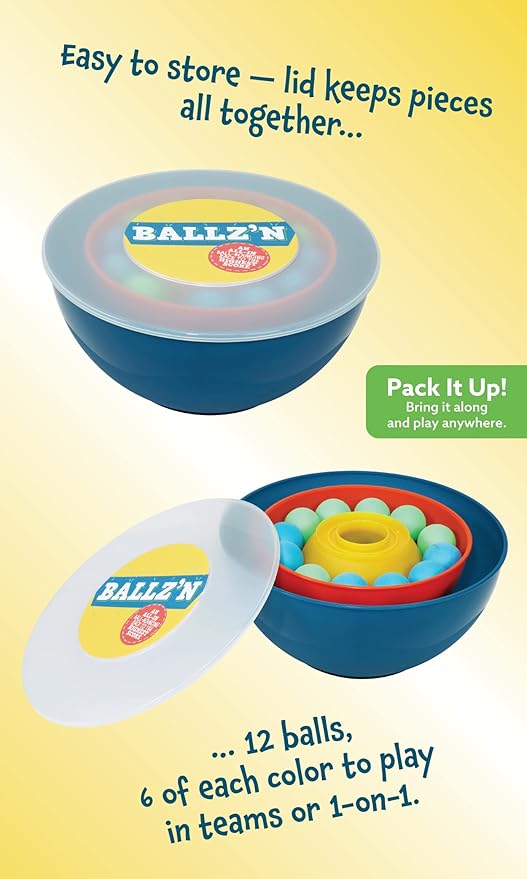 Ballz'n | The Fast Paced Pong Ball Bouncing Trick Shots Game for Tipsy Adults and Family Game Night | Fun Family Board Game Floor Game Party Game Adult Game | Portable and Easy Storage | 2-6 Players