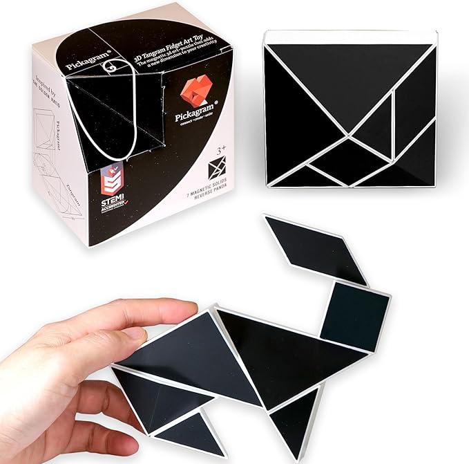Pickagram Tangrams for Kids Ages 8-12 & Adults 3D Magnetic Tangram Fidget Puzzle: STEM Certified Magnetic Pattern Blocks (Reverse Panda)