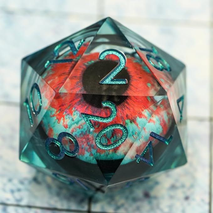 Dungeons and Dragons DND Dice D20, Moving Eyeball Liquid Core Dice Set D&D 33MM Oversized D20 Single Sharp Edge Resin dice with Gift Case, Polyhedral Dice for Role Playing Game