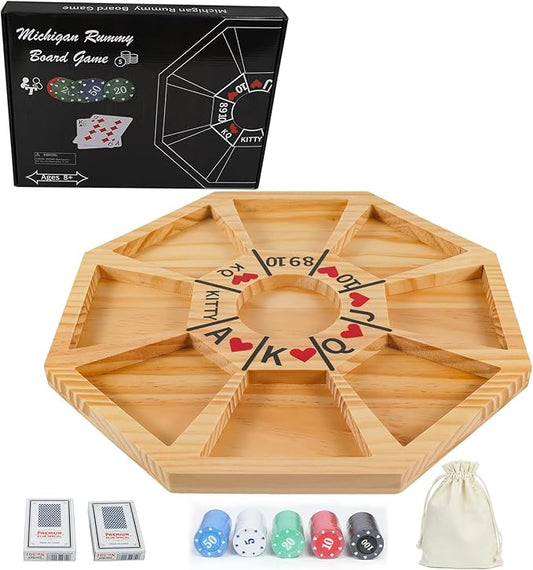 Michigan Rummy Board Game Deluxe Se tPerfect Blend of A Royal Game of Hearts Rummy Poker Wooden Tripoley Board Game Betting Bluffing Game Classical Family Card Game for 100 Chips (Log -Medium)