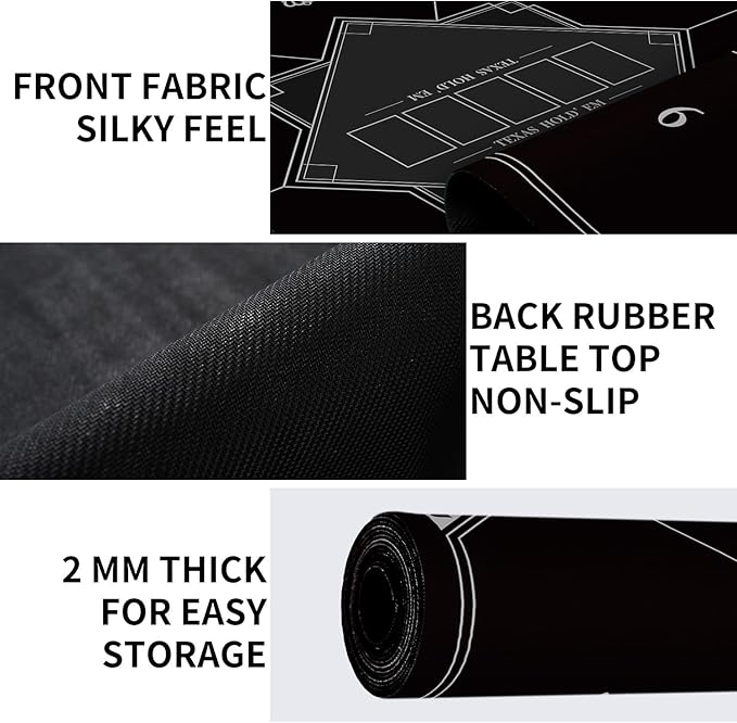 nuveti 24/31/39/47/55/63 inch Square Foldable 6-Player Texas Poker Card Tabletop Layout Portable Anti-Slip Rubber Board Game Mat Texas Hold'em Poker Mat for Family Game, Casino, Party
