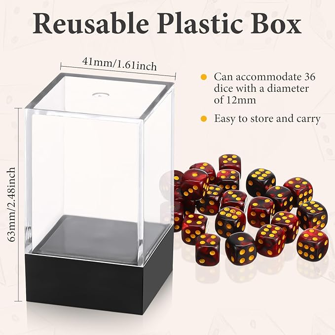 144 Pieces 12mm 6 Sided Mini Dice Set for School Classroom Table Games Marble Two Colors D6 Game Standard Dice with Portable Plastic Box for Bunco or Teaching Math Learning (Classic Color)