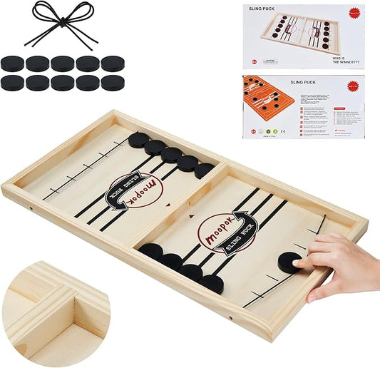 Fast Sling Puck Game - Fast Action Foosball Table Super Winner Wooden Air Hockey Board Game - Desktop Battle Slingshot Game - Fun for Family Game or Party with Friends