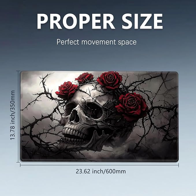 MTG Playmat Size 23.6x13.8in with Storage Bags Portable Playmat TCG and Board Game Mat for Cards Rubber Base Slip-Resistant Mousepad Desk Mat (Skull and Flower,No with Zone)
