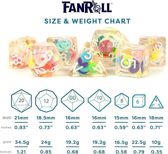 FanRoll 16mm Resin Poly DND Dice Set: Critical Loops, Role Playing Game Dice for Dungeons and Dragons