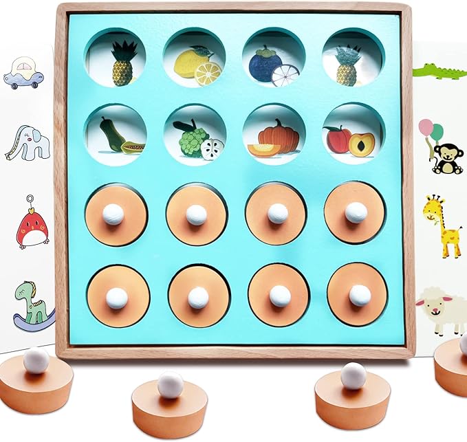 Wooden Match Chess Board Game for Kids - Educational Memory Matching Game for Pre-Kindergarten Early Learning Development