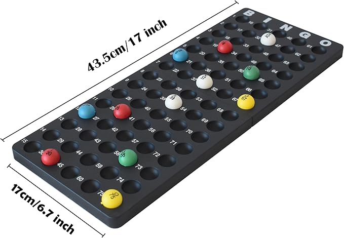 Yuanhe Jumbo Bingo Game Set - 11" Metal Round Cage, 75 Colored Balls, 100 Bingo Cards, 500 Mixed Chips and Master Board for Large Groups, Parties