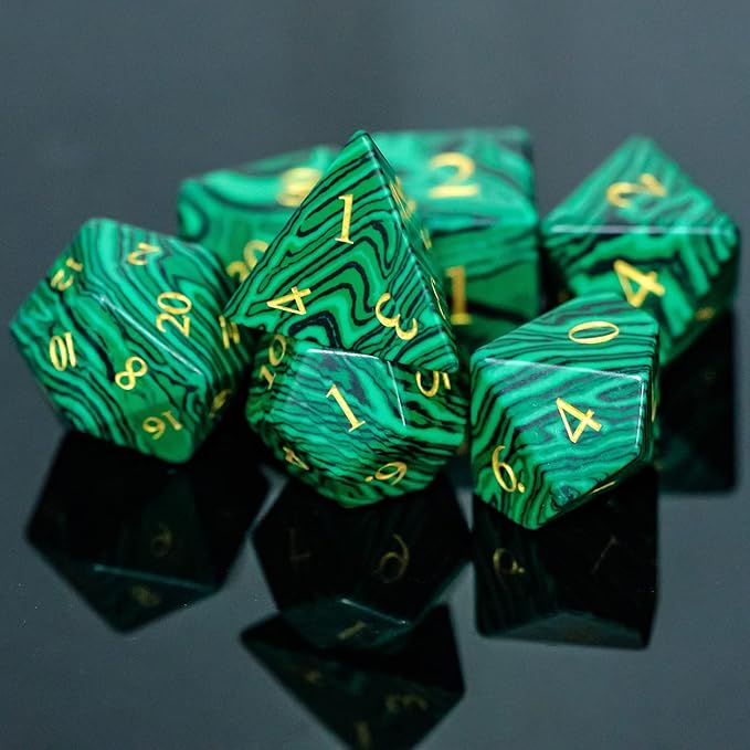 UDIXI Malachite Stone Dice Set D&D 7PCS Gemstone Dice Polyhedral DND Dice with Gift Case for Dungeons and Dragons Role Playing Games Tabletop Games