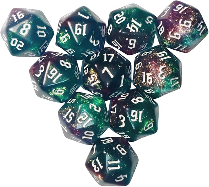 10PCs D20 Polyhedral Dice Set 22mm for DND RPG MTG Dungeons and Dragons Dice (Purple+Green)