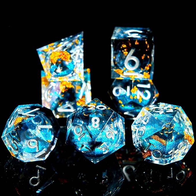 Liquid Core Quicksand Resin DND Dice, Sharp Edge Dungeons and Dragons Polyhedron Game Dice Set for Role Playing Games RPG Explorer Magic, Holiday Birthday Gifts Party Favors