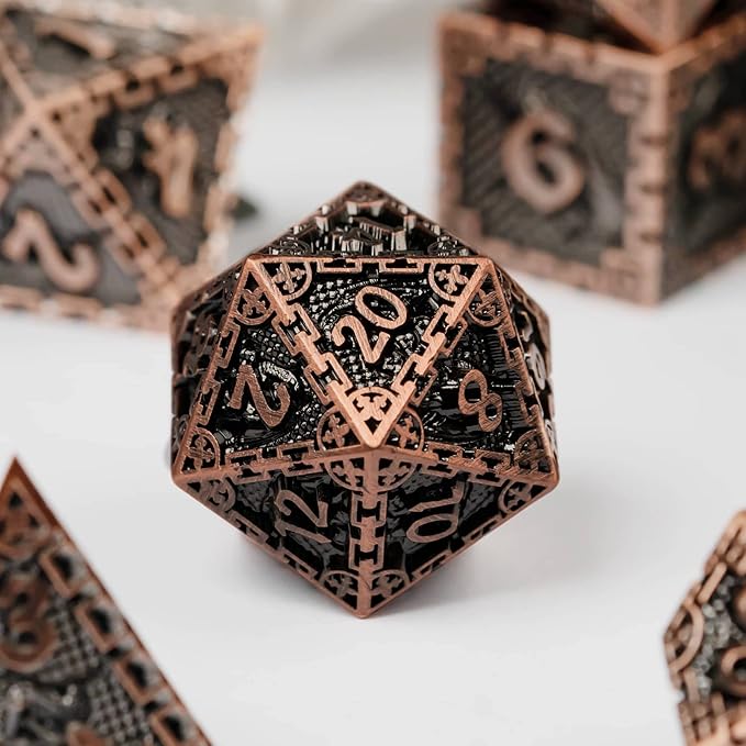UDIXI 7-Die Metal Dice Set, Polyhedral DND Dice Set Dragon D&D Dice for Dungeons and Dragons Role Playing Game and Other Tabletop Game (Ancient Copper)