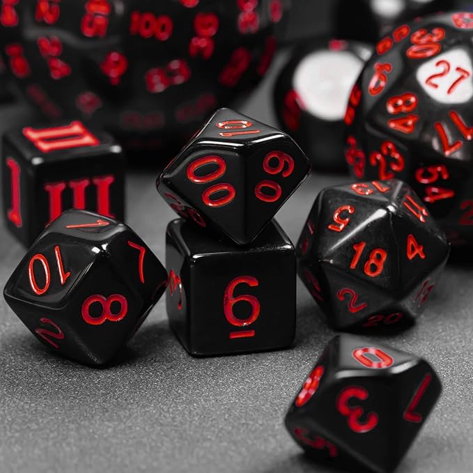 15 Pieces Complete Polyhedral DND Dice Set D3-D100 Spherical D&D Dice Set with Dragon Eye Dice Bag, D100 Dice for Dungeons and Dragons, RPG, MTG Table Games(Black w/Red Numbers)