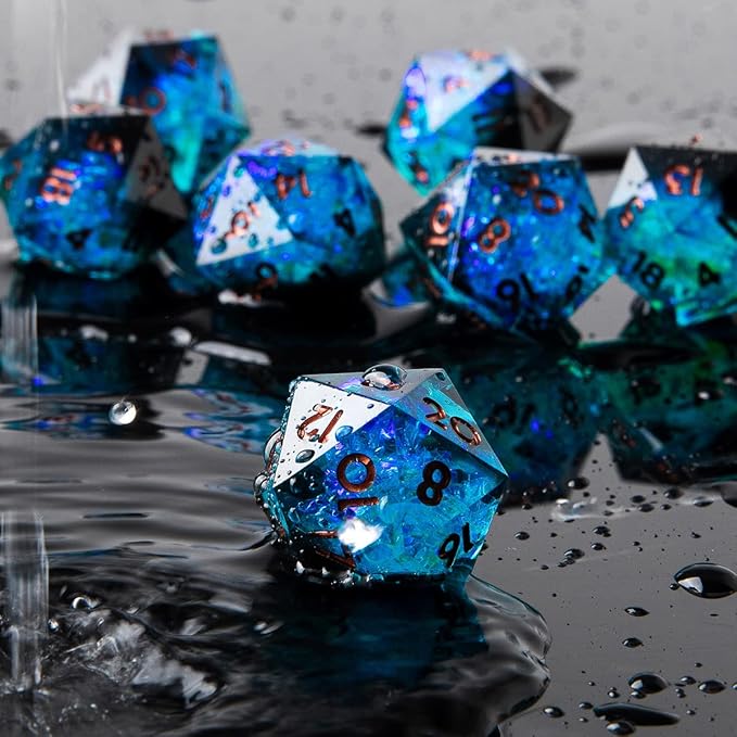 YEMEKO Single D20 Dice - 22mm, 20 Sided D&D Dice for Dungeons and Dragons, DND Dice with Resin Sharp Edge, Handmade Polyhedral for RPG, Roleplaying Games MTG Table Games(Blue Dark)