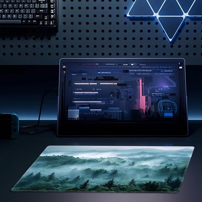 MTG Playmat Size 23.6x13.8in with Storage Bags Portable Playmat TCG and Board Game Mat for Cards Rubber Base Slip-Resistant Mousepad Desk Mat (Foggy Forest,No with Zone)