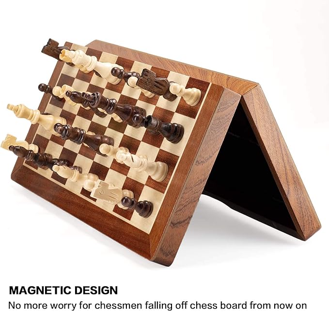 AMEROUS Magnetic Wooden Chess Pieces, Tournament Staunton Wood Chessmen Pieces Only, 3.03" King Figures Chess Game Pawns Figurine Pieces with 2 Storage Bags, Replacement of Missing Pieces