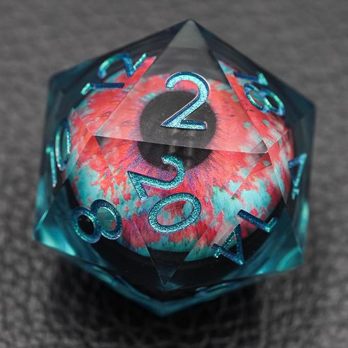 Dungeons and Dragons DND Dice D20, Moving Eyeball Liquid Core Dice Set D&D 33MM Oversized D20 Single Sharp Edge Resin dice with Gift Case, Polyhedral Dice for Role Playing Game