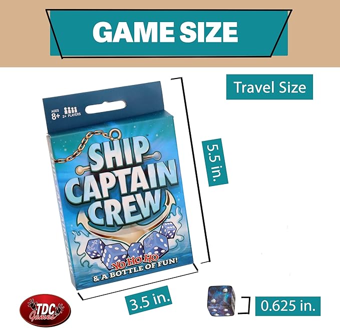 TDC Games Ship Captain Crew Dice Game, Great for Party Favors, Family and Travel Games, Dice Game for Adults