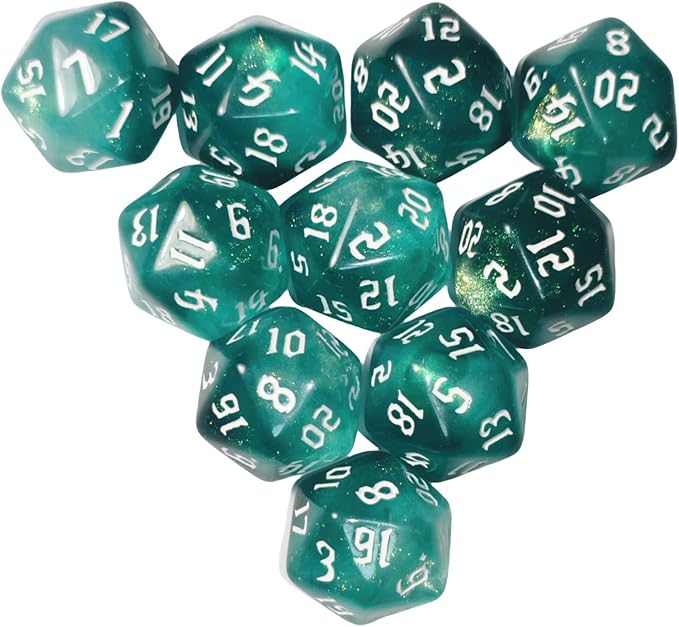 10PCs D20 Polyhedral Dice Set 22mm for DND RPG MTG Dungeons and Dragons Dice (Cyan)