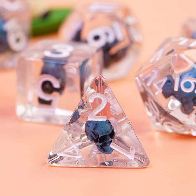 UDIXI 7PCS Polyhedral DND Dice Set, Skull d and d Dice Set for Dungeons and Dragons D&D and Other Tabletop Games (Blue Skull)