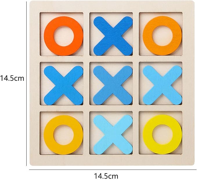 Wooden Tic TAC Toe Game Noughts and Crosses Chess Board Game XO Table Toy for Outdoor Indoor Kids Families Coffee Table Decor, Yellow