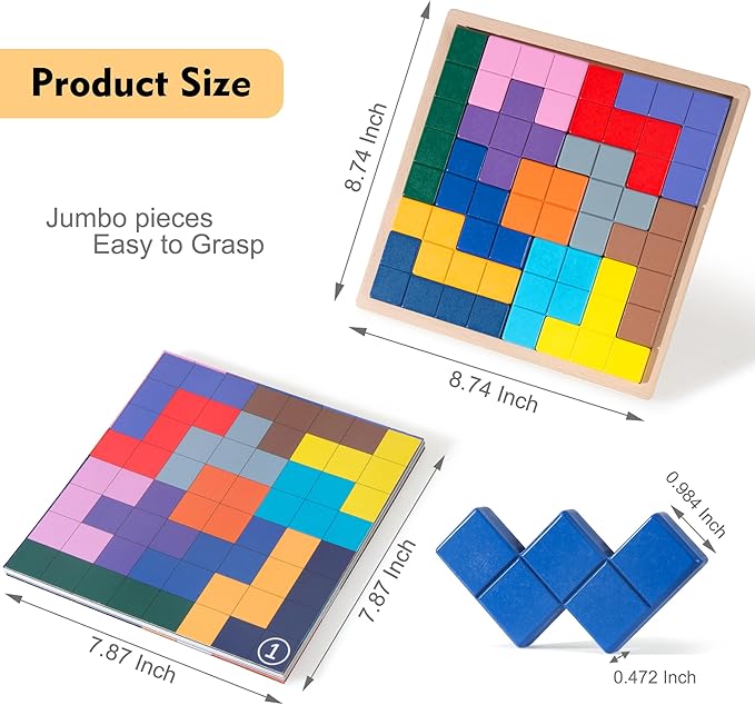 Dementia Products for Elderly, Wooden Tiles Matching Game with 40 Templates, Dementia Activities for Seniors, Easy Memory Games for Alzheimer's, Large Puzzle Pattern Blocks