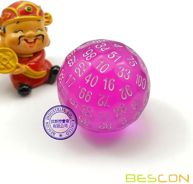 Bescon Translucent Polyhedral Dice 100 Sides Dice, Transparent D100 die, 100 Sided Cube, D100 Game Dice,100-Sided Cube of Purple