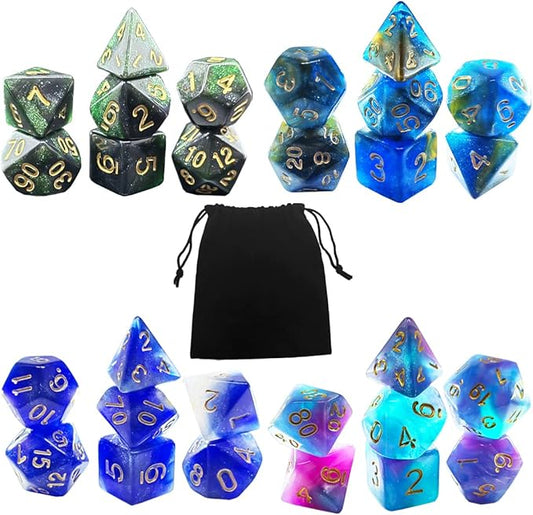 Gikfun Polyhedral Dice Set (28 Pieces) with Black Pouches, 4 Complete Double-Colors Dice Sets Compatible with DND RPG Table Games Enthusiasts EK1982