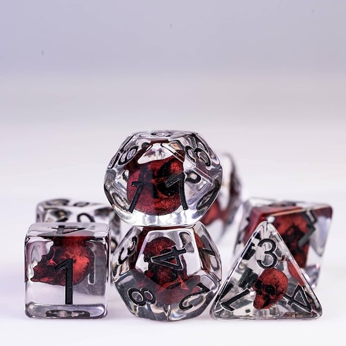 UDIXI Skull DND Dice Set, 7pcs Resin RPG D&D Dice Set for Dungeons and Dragons Role Playing Game and Other Tabletop Games (Red)