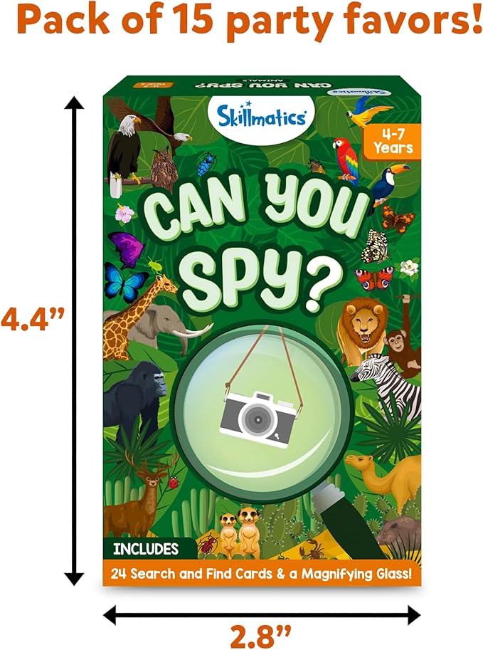 Skillmatics Party Favors (Pack of 15) - Can You Spy Animals Card Set, Search & Find Game for Kids, Goodie Bag Toy & Educational Gift for Girls & Boys Ages 4, 5, 6, 7