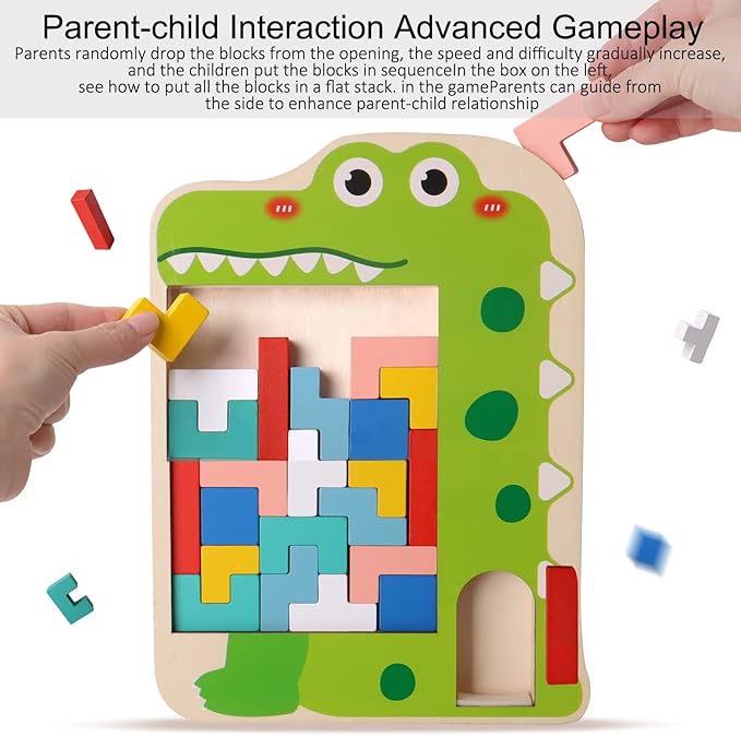 Multifunctional Building Blocks Matching Game Colorful Cute Mushroom Crocodile Patterns Tabletop Activities 3D Piecing Bricks Brain Teaser Smart Inspiration Game STEM Early Educational Toy for Kids