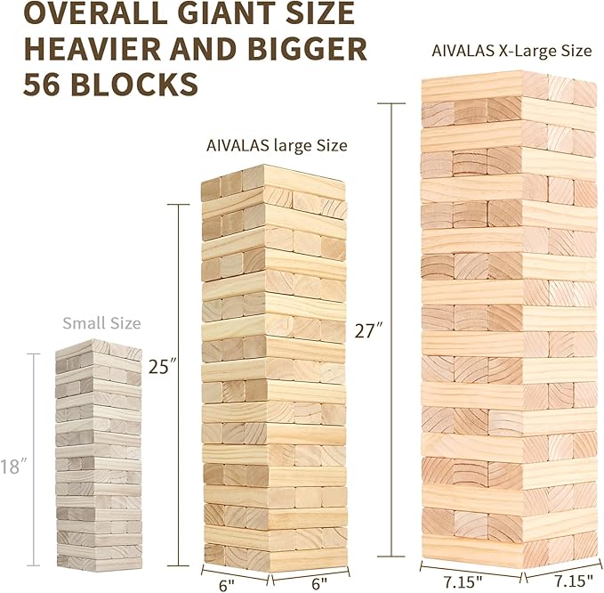 X-Large Size Giant Tumble Tower, 56 Blocks Outdoor Yard Games Stacking Games Includes Dice Carrying Bag Scoreboard, Stacking Up to 5FT for Backyard Lawn Party Playing