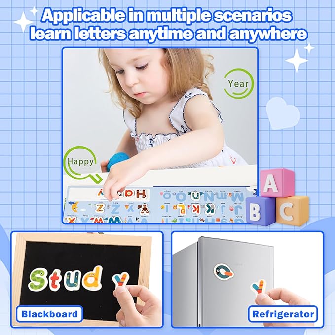 Portable Animals Magnetic Alphabet Letters Learning Board, Foldable, Upper & Lowercase, Spelling, Fridge Magnets for toddlers 1-3, Travel Toys, 3 4 5 6 Year Old, Gifts for Boys Girls Toddlers