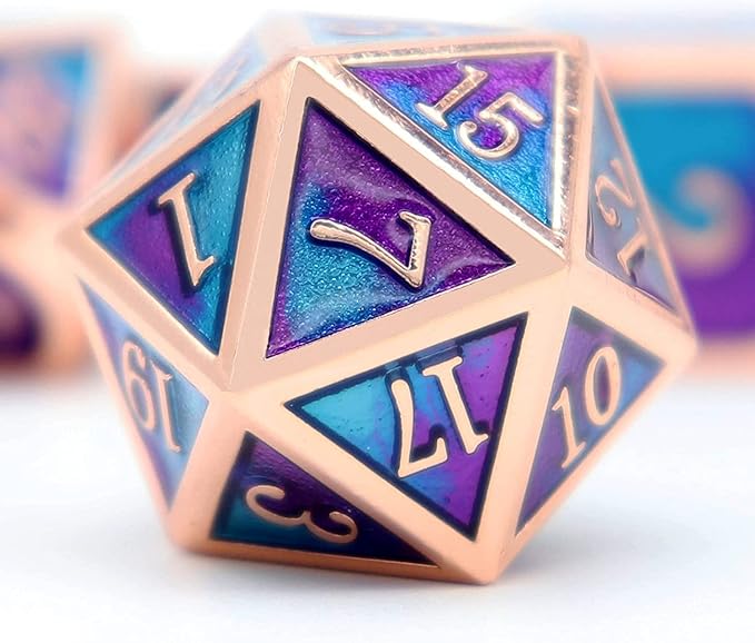 Haxtec Metal DND Dice Set D&D Gifts 7PCS Copper Blue Teal Purple Polyhedral RPG Dice D20 D12 D10 D8 D6 D4 for Dungeons and Dragons TTRPG Games-Mermaid
