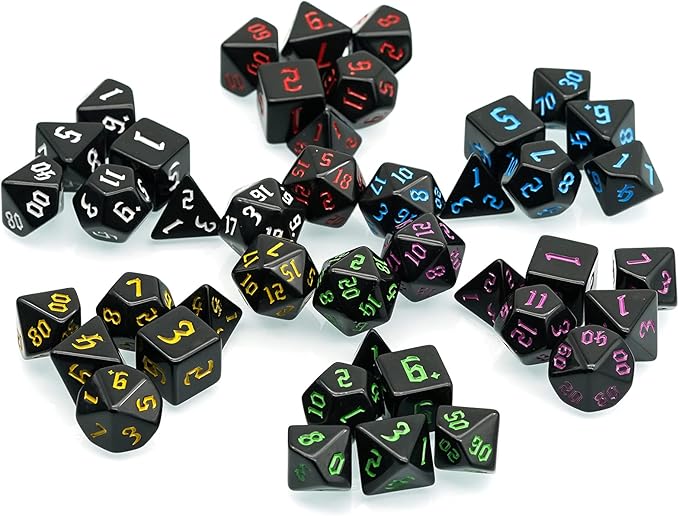 6 Sets DND Dice, Polyhedral Dice Set (42pcs) with Leather Dice Bag, D&D Dice Set for Dungeons and Dragons, RPG Table Games (Sickle Font Black Series)