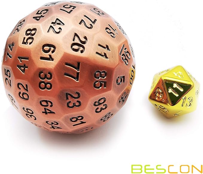 Bescon Solid Metal 100 Sided Dice, Game Dice D100, Giant Polyhedral Metal 100 Sides Dice 50MM in Diameter (1.97in), Ancient Copper