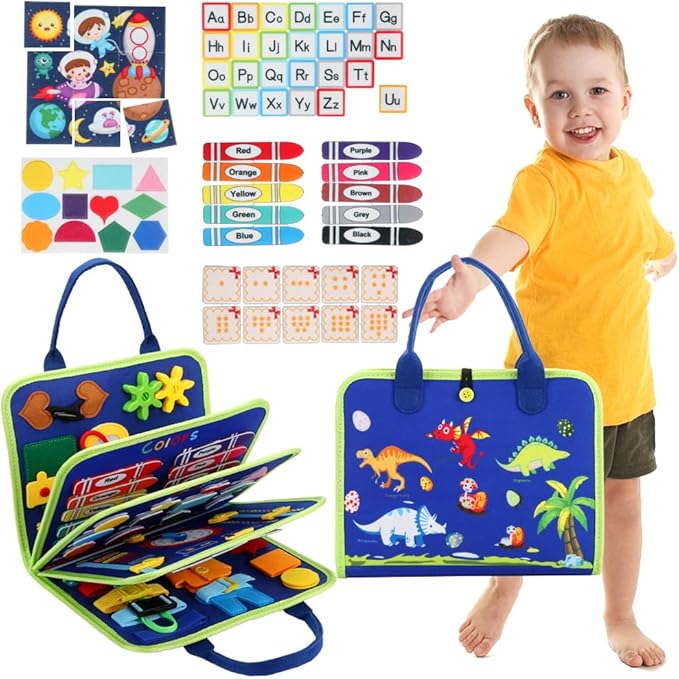 Busy Board for 1 Year Old, Montessori Toys for 1 2 3 4 Years Old Toddlers Baby Sensory Toys Busy Book Preschool Learning Activities Airplane Car Travel Toys Birthday Gifts for Boys Girls 12 Months