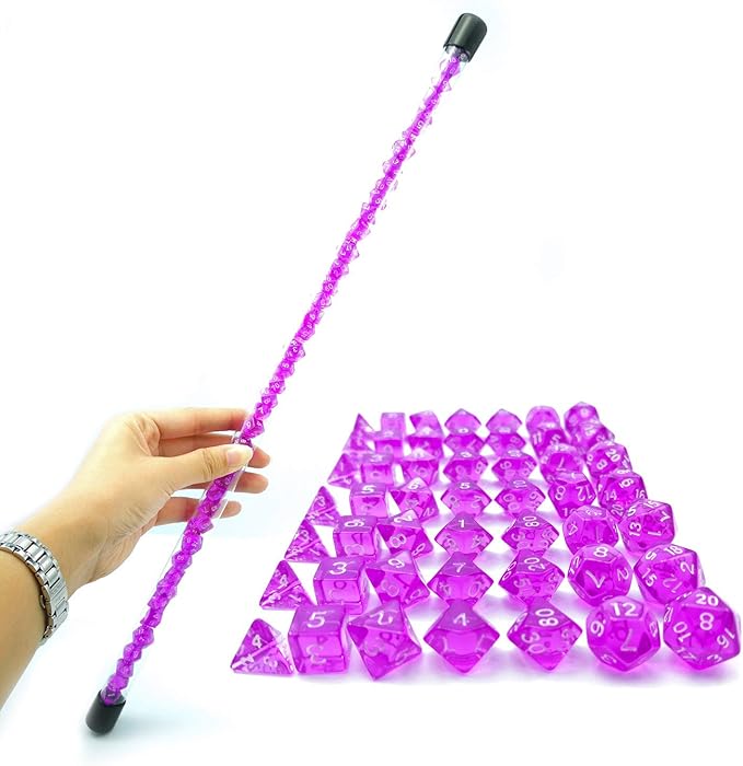 Bescon 49pcs Gem Purple Mini Polyhedral Dice Set in Long Tube, Gem Mini Dungeons and Dragons RPG Dice 7X7pcs, Long Stick Set
