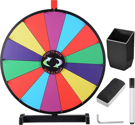 WinSpin 24" Heavy Duty Spinning Prize Wheel Large 14 Slots Tabletop Color Roulette Wheel with Dry Erase Marker & Eraser for Trade Show Fortune Spinning Game, Classic Series