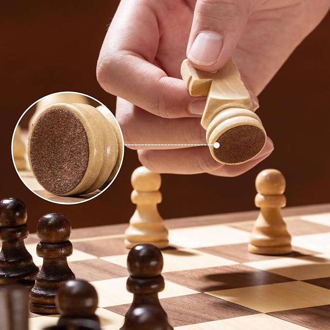 ASNEY Upgraded Magnetic Chess Set, 15" Tournament Staunton Wooden Chess Board Game Set with Magnets, Crafted Chesspiece ans Storage Slots for Kids Adult, Includes Extra Queens