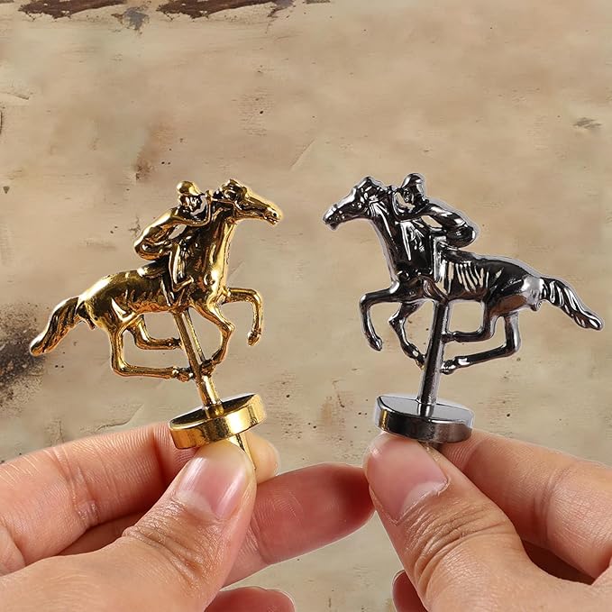 Horse Racing Board Game Solid Wood Horse Race Card and Dice Board Game Luxury Edition Set with 11 Metal Horses 2 Dices and 2 Boxes of Cards（Rectangle,Red Peach）…