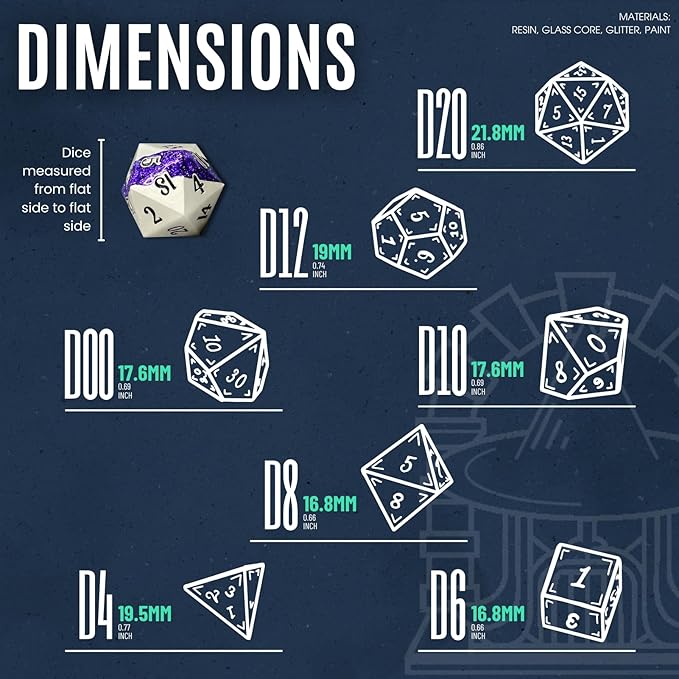 Sage's Portal Metal Riftstone DND Dice 7-PC Polyhedral Dice Set for DND TTRPG Dungeons and Dragons Pathfinder Oversized Designer Dice (Pearl Silver/Purple)