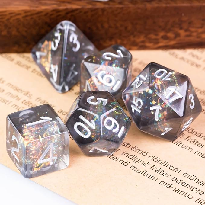 UDIXI Polyhedral Dice Set D&D, 7PCS Grey DND Dice Filled with Laser Paper for Dungeons and Dragons Role Playing Game Pathfinder