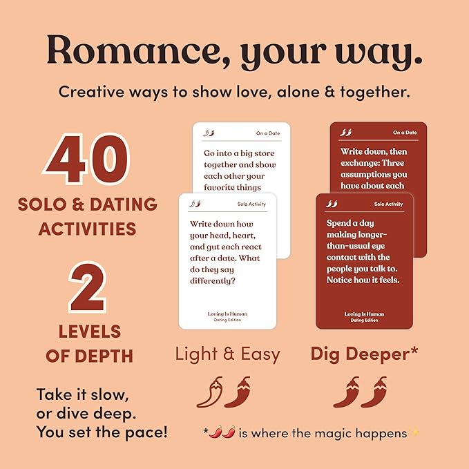 Loving is Human (Dating Edition) 140 Conversation Cards to Help Deepen Romantic Relationships, Self-Reflections on Love & Early Relationships, Date Ideas and Solo Activities