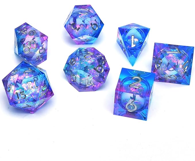 Liquid Core Quicksand Resin DND Dice, Sharp Edge Dungeons and Dragons Polyhedron Game Dice Set for Role Playing Games RPG Explorer Magic, Holiday Birthday Gifts Party Favors