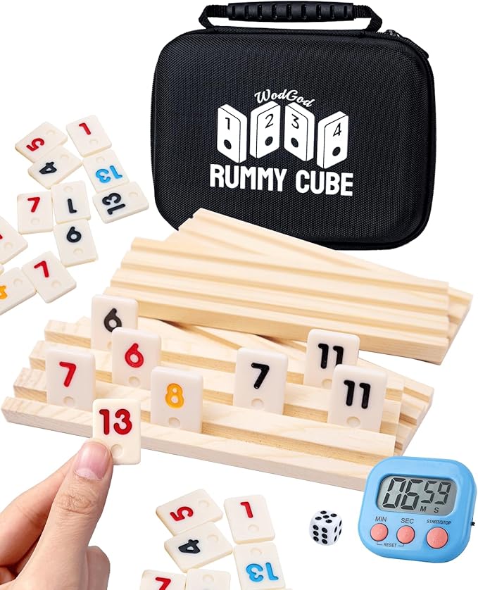 4 Player Travel Rummy Cube Game Set, Travel Size Rummy Cube Game, Mini Rummy Cube Game with 106 Mini Tiles,4 Racks,1Timer,1 Portable Case for Family Classic Party Game