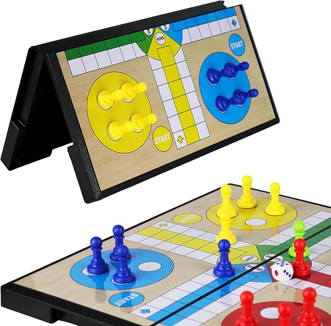 KIDAMI Ludo Magnetic Board Game Set, Children’s Family Ludo Learning Game for Kids and Adults（11.2X11.2 in ）